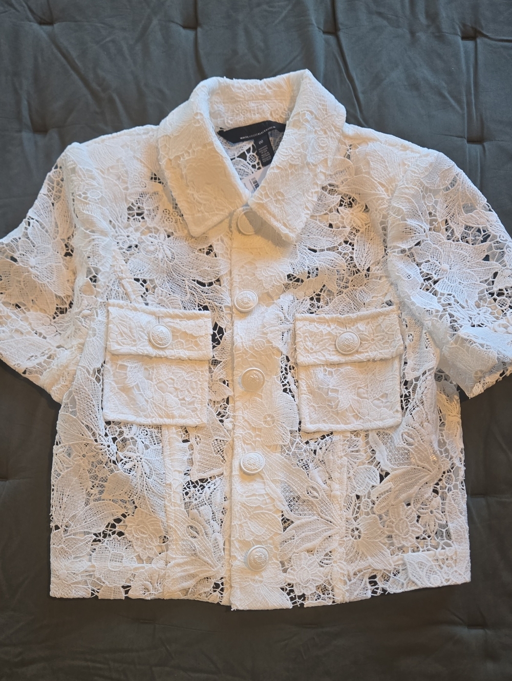 White House Black Market White Lace Short-Sleeve Jacket